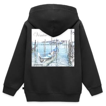 Gondole de Venise Italie - Sweat Premium à capuche zippé enfant bio - noir - Dos - AI Model Kid Male (0cm)