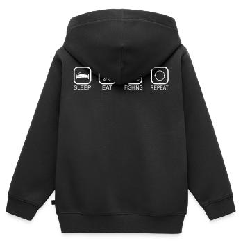 Schlafen Essen Fischen Wiederholen - Kinder Premium Organic Zip Hoodie - Schwarz - Hinten - AI Model Kid Male (0cm)