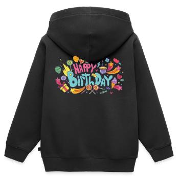 Anniversaire Joyeux anniversaire - Sweat Premium à capuche zippé enfant bio - noir - Dos - AI Model Kid Male (0cm)