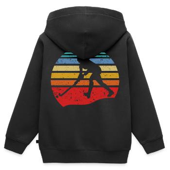 Rétro vintage hockey de hockey cadeau de hockey sur glace jeu - Sweat Premium à capuche zippé enfant bio - noir - Dos - AI Model Kid Male (0cm)