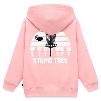Disc Golf Stupid Tree Vintage Tee Frisbee Drôle - Sweat Premium à capuche zippé enfant bio - rose - Dos - AI Model Kid Female (0cm)