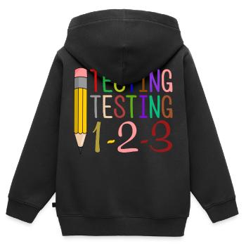 Test, Test, 1-2-3 Cadeau amusant - Sweat Premium à capuche zippé enfant bio - noir - Dos - AI Model Kid Male (0cm)