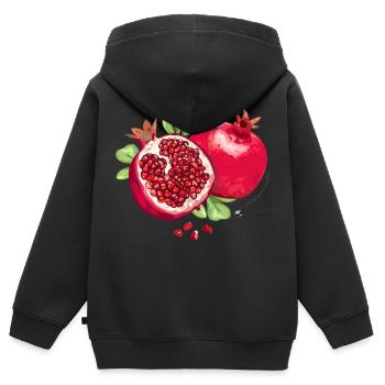 Granatapfel, Blätter & Granatapfelkerne Abbildung - Kinder Premium Organic Zip Hoodie - Schwarz - Hinten - AI Model Kid Male (0cm)