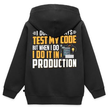 ICH TESTE MEINEN CODE NICHT IMMER - Kinder Premium Organic Zip Hoodie - Schwarz - Hinten - AI Model Kid Male (0cm)