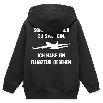Ich habe ein Flugzeug gesehen - Kinder Premium Organic Zip Hoodie - Schwarz - Hinten - AI Model Kid Male (0cm)