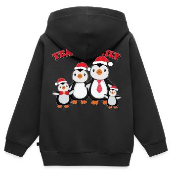 équipe famille pingouin famille conifère de Noël - Sweat Premium à capuche zippé enfant bio - noir - Dos - AI Model Kid Male (0cm)