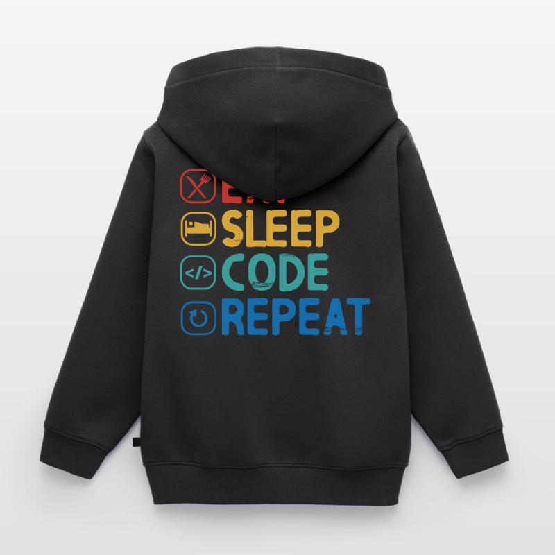 Eat Sleep Code Repeat Kids Premium Organic Zip-up Hoodie