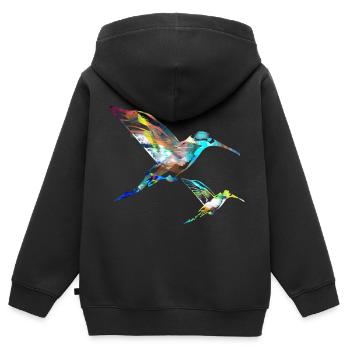 kolibri, graffiti ,malerei, vogel,malerei, - Kinder Premium Organic Zip Hoodie - Schwarz - Hinten - AI Model Kid Male (0cm)