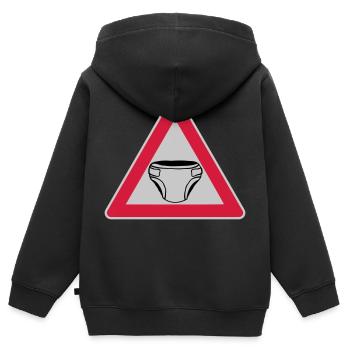 Caution Shield Couche - Sweat Premium à capuche zippé enfant bio - noir - Dos - AI Model Kid Male (0cm)