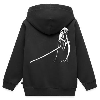 sensenmann - Kinder Premium Organic Zip Hoodie - Schwarz - Hinten - AI Model Kid Male (0cm)