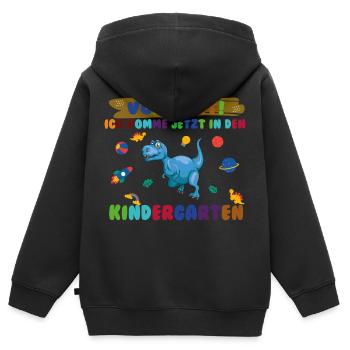 Achtung Kindergarten jetzt komme ich Dino - Kinder Premium Organic Zip Hoodie - Schwarz - Hinten - AI Model Kid Male (0cm)