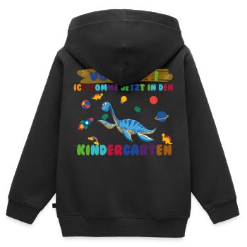 Vorsicht ich komme in den Kindergarten Dino - Kinder Premium Organic Zip Hoodie - Schwarz - Hinten - AI Model Kid Male (0cm)