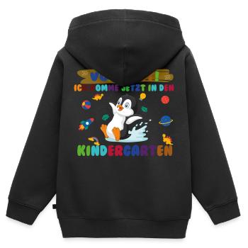 Achtung Kindergarten jetzt komme ich - Kinder Premium Organic Zip Hoodie - Schwarz - Hinten - AI Model Kid Male (0cm)