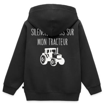 Silence, je suis sur mon tracteur - Sweat Premium à capuche zippé enfant bio - noir - Dos - AI Model Kid Male (0cm)