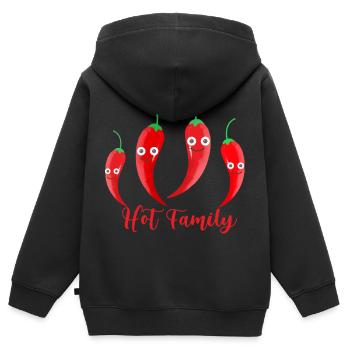 famille chaude, piment, famille, chaud, légumes - Sweat Premium à capuche zippé enfant bio - noir - Dos - AI Model Kid Male (0cm)