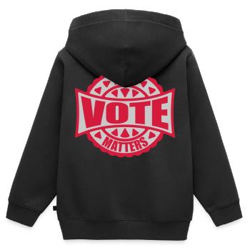 votre vote compte citation - Sweat Premium à capuche zippé enfant bio - noir - Dos - AI Model Kid Male (0cm)