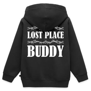 Lost Place Buddy Urbex Geschenkidee - Kinder Premium Organic Zip Hoodie - Schwarz - Hinten - AI Model Kid Male (0cm)