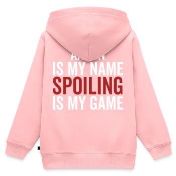 Aaron est mon nom Spoiler est mon jeu - Sweat Premium à capuche zippé enfant bio - rose - Dos - AI Model Kid Female (0cm)