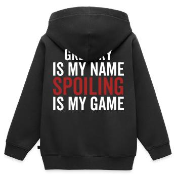 Gregory est mon nom Spoiler est mon jeu - Sweat Premium à capuche zippé enfant bio - noir - Dos - AI Model Kid Male (0cm)