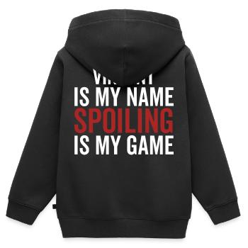 Vincent ist mein Name Verderben ist mein Spiel - Kinder Premium Organic Zip Hoodie - Schwarz - Hinten - AI Model Kid Male (0cm)