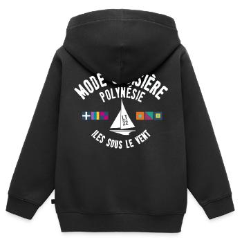 Mode croisière Polynésie - Sweat Premium à capuche zippé enfant bio - noir - Dos - AI Model Kid Male (0cm)