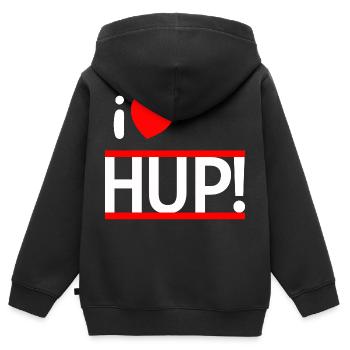 i LOVE HUP! - Kinder Premium Organic Zip Hoodie - Schwarz - Hinten - AI Model Kid Male (0cm)