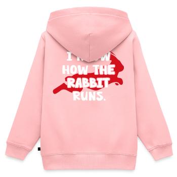 Hase "know how the rabbit runs" Kaninchen - Kinder Premium Organic Zip Hoodie - Rosa - Hinten - AI Model Kid Female (0cm)