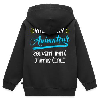 Meilleur animateur du monde cadeau fin d'anneé - Sweat Premium à capuche zippé enfant bio - noir - Dos - AI Model Kid Male (0cm)