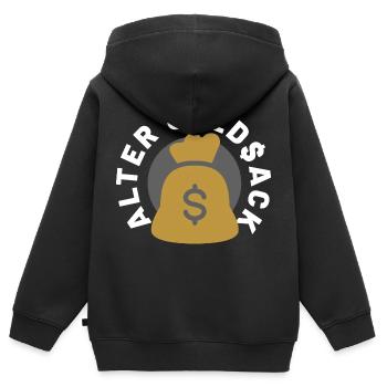Vieux sac d’argent - Sweat Premium à capuche zippé enfant bio - noir - Dos - AI Model Kid Male (0cm)
