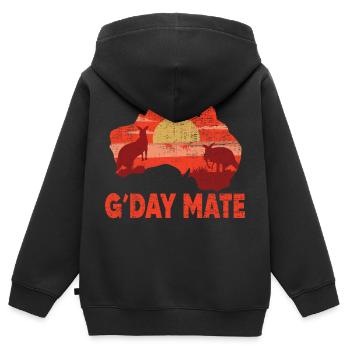 Australie Gday Day Mate Drôle Kangourou Australien - Sweat Premium à capuche zippé enfant bio - noir - Dos - AI Model Kid Male (0cm)