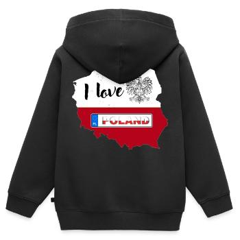 J’aime la Pologne Carte polonaise Plaque d’immatriculation - Sweat Premium à capuche zippé enfant bio - noir - Dos - AI Model Kid Male (0cm)