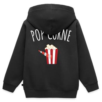 pop corne - Sweat Premium à capuche zippé enfant bio - noir - Dos - AI Model Kid Male (0cm)