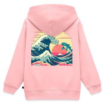 Requin Vague - Sweat Premium à capuche zippé enfant bio - rose - Dos - AI Model Kid Female (0cm)