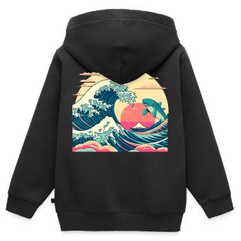 Requin Vague - Sweat Premium à capuche zippé enfant bio - noir - Dos - AI Model Kid Male (0cm)