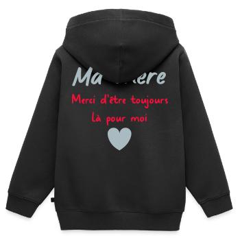Ma mère Merci d'être toujours là pour moi - Sweat Premium à capuche zippé enfant bio - noir - Dos - AI Model Kid Male (0cm)
