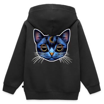Katze mit Mondraum und Kosmos - Kinder Premium Organic Zip Hoodie - Schwarz - Hinten - AI Model Kid Male (0cm)