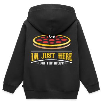 Je suis juste ici pour la recette Design pour une pizza - Sweat Premium à capuche zippé enfant bio - noir - Dos - AI Model Kid Male (0cm)