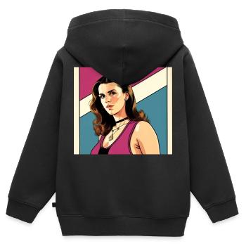 Femme rétro des années 80 dans le style GTA Comic - Sweat Premium à capuche zippé enfant bio - noir - Dos - AI Model Kid Male (0cm)