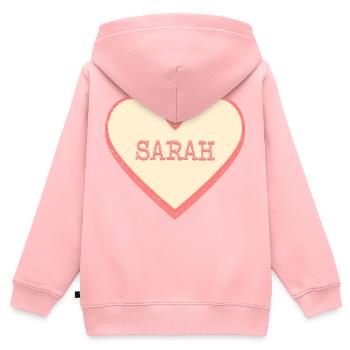 Sarah Nom Prénom Pink Sugar Heart - Sweat Premium à capuche zippé enfant bio - rose - Dos - AI Model Kid Female (0cm)
