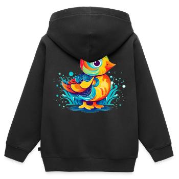 Canard minimaliste coloré parfait comme cadeau - Sweat Premium à capuche zippé enfant bio - noir - Dos - AI Model Kid Male (0cm)