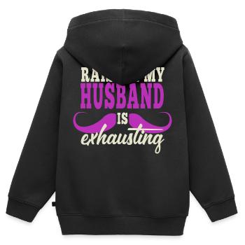 Die Erziehung meines Mannes ist anstrengend - Kinder Premium Organic Zip Hoodie - Schwarz - Hinten - AI Model Kid Male (0cm)
