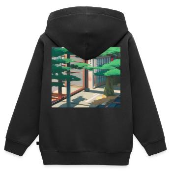 Tokio-Landschaft - Kinder Premium Organic Zip Hoodie - Schwarz - Hinten - AI Model Kid Male (0cm)