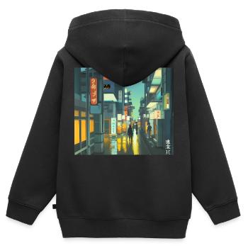 Tokio-Landschaft - Kinder Premium Organic Zip Hoodie - Schwarz - Hinten - AI Model Kid Male (0cm)