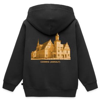 Coswig Anhalt Rathaus Sachsen-Anhalt Elbe - Kinder Premium Organic Zip Hoodie - Schwarz - Hinten - AI Model Kid Male (0cm)
