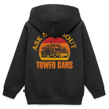 Posez-moi des questions sur les voitures tractées Camionnage Conducteur de dépanneuse - Sweat Premium à capuche zippé enfant bio - noir - Dos - AI Model Kid Male (0cm)