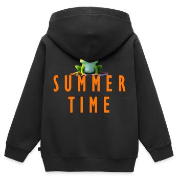 Grenouille heure d’été - Sweat Premium à capuche zippé enfant bio - noir - Dos - AI Model Kid Male (0cm)