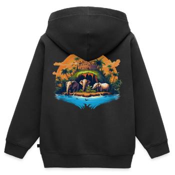 Karibische Insel mit Palmen und Elefanten, surreal - Kinder Premium Organic Zip Hoodie - Schwarz - Hinten - AI Model Kid Male (0cm)
