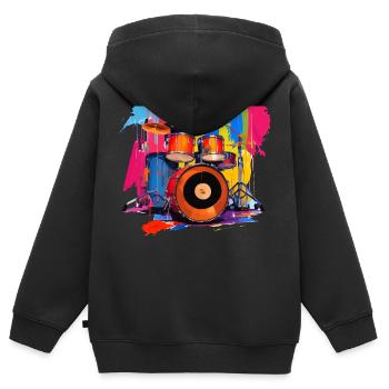 Batteur Idée Cadeau Musique #1 - Sweat Premium à capuche zippé enfant bio - noir - Dos - AI Model Kid Male (0cm)