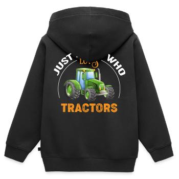 Just a Boy who Loves Tractors - Kinder Premium Organic Zip Hoodie - Schwarz - Hinten - AI Model Kid Male (0cm)