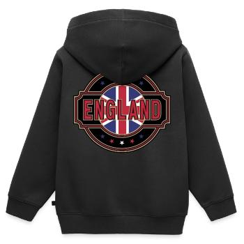 England - Kinder Premium Organic Zip Hoodie - Schwarz - Hinten - AI Model Kid Male (0cm)